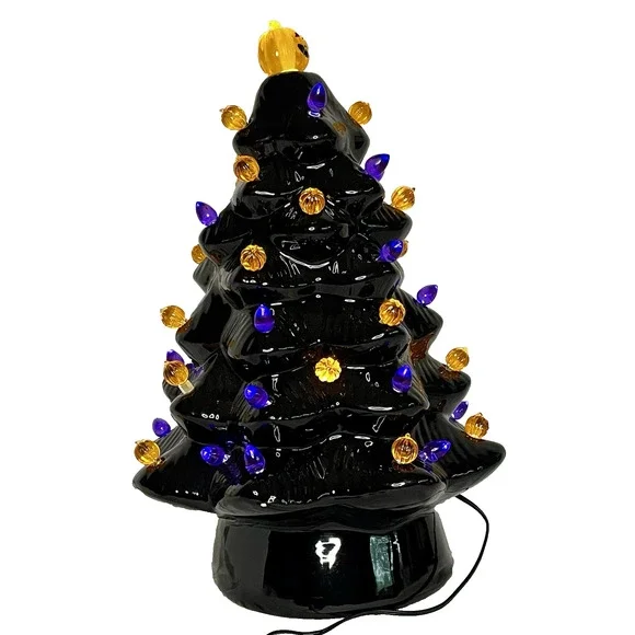 Mr Halloween Haunted Tree Ceramic Black 14" Pumpkin LED Lighted Mr Christmas - Picture 4 of 10